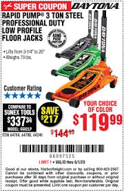 Daytona 3 Ton Low Profile Steel Professional Floor Jack With Rapid Pump For 119 99 In 2020 Harbor Freight Tools Pickup Trucks Bed Low Profile