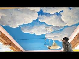 Wall Painting Clouds On The Ceiling Interior Designs Youtube Cloud Painting Diy Wall Painting Wall Painting