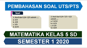 Pembahasan Soal Uts Matematika Kelas 5 Sd Semester I Tp 2020 2021 Youtube