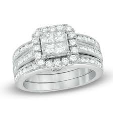 1 1 2 Ct T W Quad Princess Cut Diamond Frame Bridal Set In 14k White Gold Zales Outlet