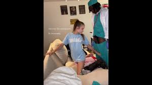 Checking up on my clients broken leg but she saw my dick print through my  nursing pants