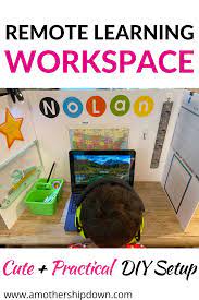Remote learning right now is not just remote learning. Cute Diy Student Work Space For Remote Learning A Mothership Down Homeschool Classroom Setup Homeschool Inspiration Student Work