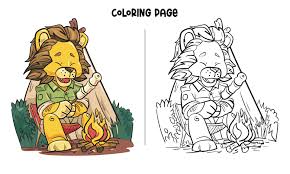 You killed it on the colors and the face, and just the shapes in general all work together really well! A Lion Enjoys Roasting Marshmallow Coloring Page 2146421 Vector Art At Vecteezy