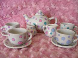 Pastel Polka Dot Hand Painted Children S Ceramic Tea Set Kids Tea Set Miniature Tea Set Childrens Tea Sets