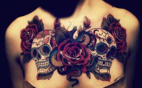Sugar Skulls Chest Piece Chest Tattoos For Women Chest Piece Tattoos Tattoos