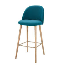 Chaise scandinave rétro en bois et coque polypropylène et simili cuir. Petrolblauer Barstuhl Im Vintage Stil Und Eschenholz Mauricette Maisons Du Monde