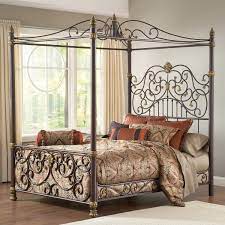 Tubular steel and sheet metal frame; King Size Metal Canopy Bed With Posts And Intricate Scrolling Design Canopy Bed Frame Iron Canopy Bed Queen Canopy Bed