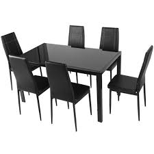 Black round glass top end table and storage. Harper Bright Designs 7 Piece Black Dining Set Glass Top Metal Table 6 Person Chairs Sk000017aab The Home Depot