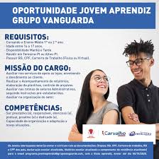 O programa de aprendizagem promove a inserção de jovens em situação de vulnerabilidade social no mercado de trabalho por meio da lei 10.097/2000, com base numa metodologia diferenciada que trabalha de forma. Grupo Vanguarda Oferece Oportunidade De Trabalho Para Jovem Aprendiz Geral
