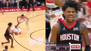 Jalen Green stares down Jared Butler after breaking his ankles and makes a  look away 3 🥶