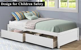 Intelligently designed, this sturdy bed uses steel supports and solid and composite wood slats to hold a standard mattress (not included). Amazon Com Aoosweer Twin Platform Bed Frame With 2 Storage Drawers Wood Twin Bed Frames For Kids Toddler Girls Boys 10 Slats Support No Box Spring Needed Easy Assembly Twin Bright White