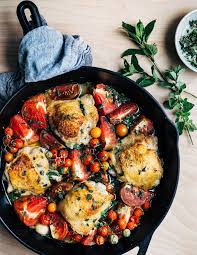 Baked Chicken With Tomatoes And Garlic Brooklyn Supper Recipe Baked Chicken Chicken Dinner Baked Chicken Thighs