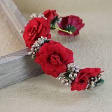 Bindis & tattoos dailywear bindis designer & bridal bindis mehendi tattoos crystal tattoos body and hair tattoos bridal & party wear everyday collections women's indian wear chiffon saree cotton saree Rose Petals Veni For Hair Indian Bridal Hair Accessories Sparrowbazaar