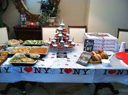 Catch my party features a super style mystery dinner, complete with a classic british dinner of prime rib and mashedpotatoes. I Love Newyork Themed Going Away Party Pizza For Little Italy Chinese Food For Chinatown Ny Bagels Casino Royale Party Theme Party Theme New York Party
