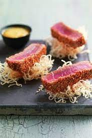 seared tuna with orange sesame sauce fried rice vermicelli recettes de cuisine