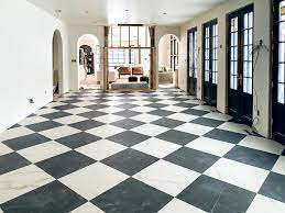 Black and white chequered floor tiles. All The Details About The Stone Checkerboard Floors In The Dining Room They Re Finished Chris Loves Julia