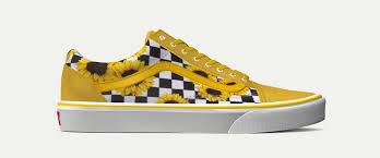 Black And White Checkered Vans With Sunflowers Custom Yellow Checkered Sunflower Vans Yellow Vans Checkered Shoes Sunflower Vans