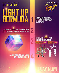 Versão 8.0 traz emote cachorro dançando funk. Garena Free Fire Announces Light Up Bermuda Event To Celebrate Diwali Digit