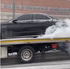Mercedes Amg C63 S Performs A Burnout On A Flatbed Truck On Https Www Benzinsider Com Mercedes Amg Amg C63 Amg