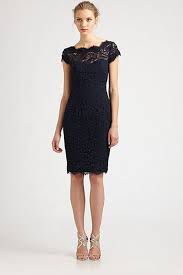 Black Sheath Column Scalloped Edge Cap Sleeves Lace Cocktail Dress Front Comes In Navy Dresses Little Black Dress Womens Dresses