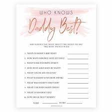 Who Knows Daddy Best Game Pink Swash Daddy Baby Shower Printable Baby Shower Games Fun Baby Shower Games