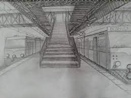 Railway Station Perspective Sketch Perspective Drawing Architecture Perspective Art