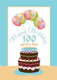 Birthday Cake With Balloons And Candles 100th Surprise Birthday Party Cake Lit Candles And Balloons Card Ad Birthday Pa Surprise Birthday Invitations Happy Birthday Cards Happy Birthday Parties