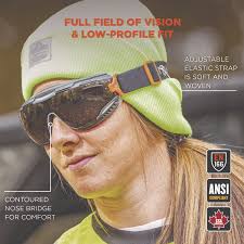 ergodyne Skullerz ARKYN Anti-Scratch and Enhanced Anti-Fog Safety Goggles  with Elastic Strap, Smoke (60309)