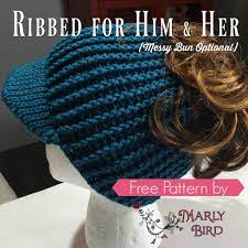 The Ribbed For Him And Her Free Crochet Hat Pattern Bun Hat Crochet Pattern Messy Bun Hat Crochet Crochet Bun Hat
