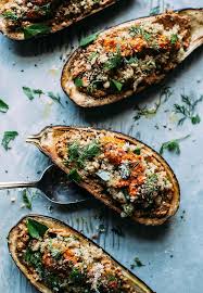 Stuffed Eggplant With Sunflower Romesco Vegan Holiday Recipes Quick Vegan Meals Recipes