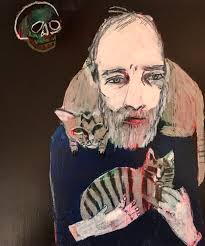 EMERY Original Painting See All Images 'edward Gorey Family Portrait'  Edward Gorey Portrait Folk Art Outsider Artist Cat Painting