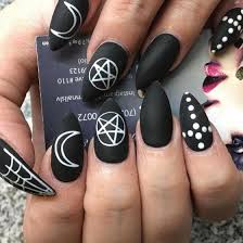 With Moons Stars And Constellations This Acrylic Nail Art Is Simply Stellar Acrylicnails Halloween Acrylic Nails Goth Nails Gothic Nails In this video i will be doing a beautiful blue moon acrylic nail set.