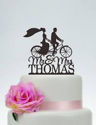 Mr And Mrs Cake Topper With Last Namebride And Groom On Bike Etsy Bicycle Cake Unique Cake Toppers Wedding Cake Topper Words