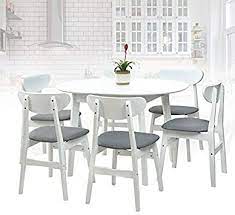 Make this item yours today to beautify the decor of your home. Amazon Com Sk New Interiors Dining Room Set Of 6 Yumiko Chairs And Extendable Round Dining Table Kitchen Modern Solid Wood W Padded Seat White Color With Light Gray Cushion Table