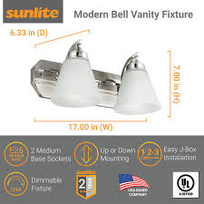 Sunlite 45056 17-Inch Modern Incandescent Vanity Bell Shaped Light Fixture,  Max 100 Wattage, 120 Volts, 2 Medium E26 Base Sockets (A19), Frosted ...