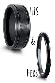 His And Her Black Wedding Rings His Wedding Ring Is Crafted Out Of Black Tungsten Car Gothic Wedding Rings Black Wedding Rings Wedding Rings Sets His And Hers
