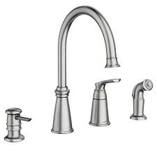 Temperature and volume are controlled by using both handles, one for hot and one for cold. Moen 87044srs Spot Resist Stainless Whitmore Single Handle High Arch Kitchen Faucet With Side Spray And Soap Dispenser Faucet Com