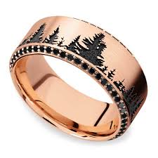 Mens black diamond rings are particularly attractive to men looking for something different in jewelry. Forest Pattern Rose Gold Mens Band With Black Diamonds