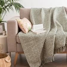 Manta De Algodon Tejido Color Crudo Con Motivos Graficos Verdes 130x170 Maisons Du Monde En 2020 Blanket Mobilier De Salon Idee Deco