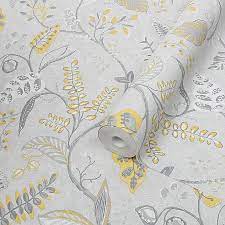 Yellow grey wallpaper b q. Superfresco Easy Kellie Grey Yellow Foliage Smooth Wallpaper Diy At B Q