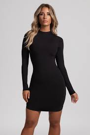 Kylie Long Sleeve Dress Black Meshki Black Bodycon Dress Long Sleeve Black Long Sleeve Dress Long Sleeve Mini Dress