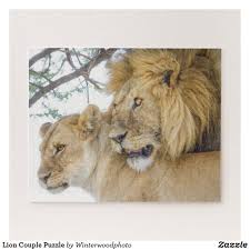 Lion Couple Puzzle Zazzle Com In 2020 Lion Couple Lion Cat Couples Puzzle