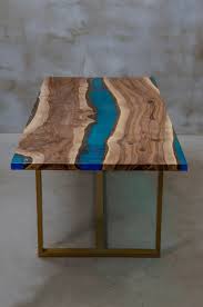 Custom Dining Table Made Of Walnut Wood And Blue Resin Unique And Contemporary Uv Epoxy Table Epoxy Resin Table For A Modern Interior In 2020 Custom Dining Tables Resin Table Walnut Wood