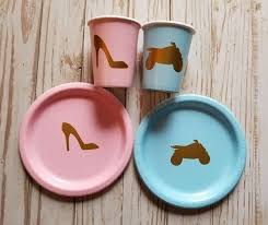 Heels Or Wheels Gender Reveal Plates Cups And Napkins Four Etsy Gender Reveal Decorations Baby Gender Reveal Party Baby Gender Reveal