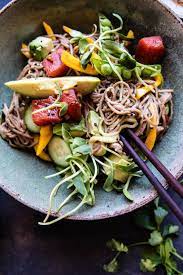 Mango Avocado Soba Noodles With Sesame Salmon Poke Recipe Soba Noodles Recipe Whole Food Recipes Soba Noodles