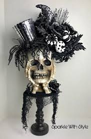 Skeleton Halloween Centerpiece Day Of The Dead Dod Decoration Dia De Los Muertos Fall Decoration Floral Arrangement In 2020 Halloween Centerpiece Homemade Halloween Decorations Diy Halloween Wreath