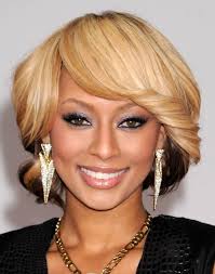 For this style, the hair is very short around the sides and long on the top. Short Haircut For Thick Hair Blonde Flick Back Fringe Faux Bob From Keri Hilson Hairstyles Weekly