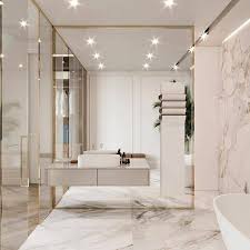 Banheiro Clarinho Com Dourado E Banheira De Apoio Luxo Por Carucunh Design De Interiores De Banheiro Banheiros Modernos Ideias Para Casas De Banho