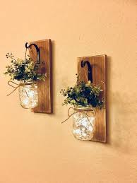 Rustic Mason Jar Sconce With Lights Mason Jar Decor Mason Jar Wall Decor Distressed Wood Sconce Lighted Mason Jar Sconce Home Decor Country In 2021 Handmade Home Decor Mason Jar Sconce Mason Jar Decorations