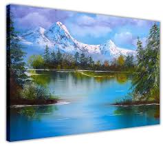 Landscape in the style of japanese and chinese watercolors depicting mountain village and lake. East Urban Home Snow Covered Mountain And Lake Landscape Painting Print On Wrapped Canvas Wayfair Co Uk